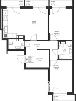 2-к квартира, вторичка, 68м2, 10/24 этаж