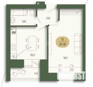1-к квартира, вторичка, 36м2, 6/9 этаж