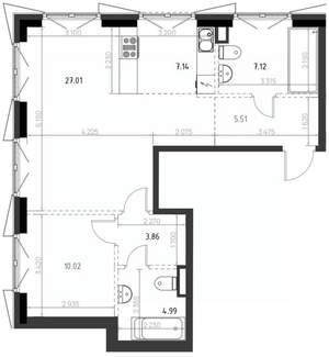 2-к квартира, вторичка, 66м2, 2/10 этаж