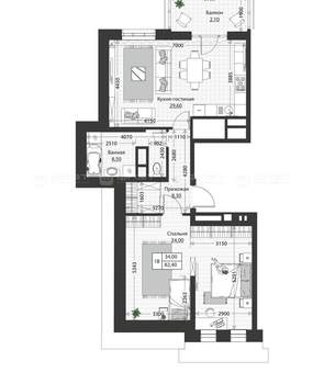 1-к квартира, строящийся дом, 82м2, 4/4 этаж