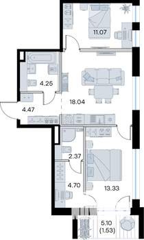 2-к квартира, строящийся дом, 60м2, 3/8 этаж