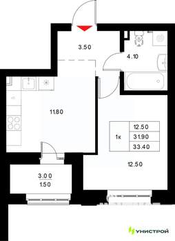 1-к квартира, вторичка, 33м2, 5/22 этаж
