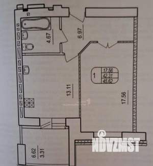 1-к квартира, вторичка, 43м2, 4/10 этаж