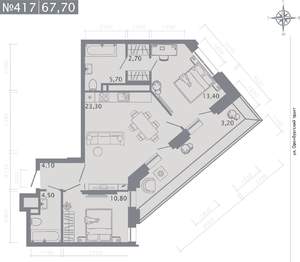 2-к квартира, строящийся дом, 68м2, 7/25 этаж