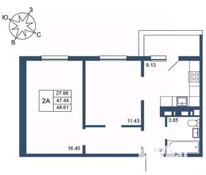 2-к квартира, вторичка, 49м2, 10/19 этаж