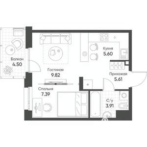 2-к квартира, строящийся дом, 34м2, 8/20 этаж