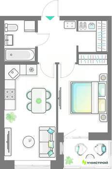 1-к квартира, вторичка, 42м2, 2/10 этаж