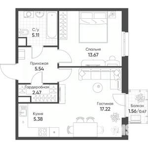 2-к квартира, вторичка, 50м2, 15/18 этаж