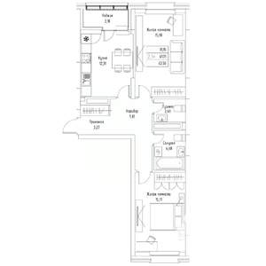 2-к квартира, вторичка, 64м2, 8/9 этаж