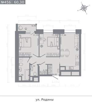 2-к квартира, строящийся дом, 60м2, 2/23 этаж