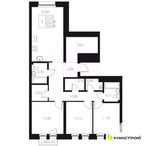 3-к квартира, вторичка, 104м2, 4/8 этаж