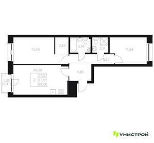 2-к квартира, вторичка, 68м2, 5/7 этаж