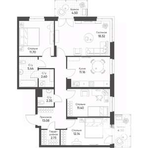 4-к квартира, строящийся дом, 95м2, 20/20 этаж