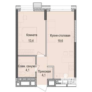 1-к квартира, строящийся дом, 41м2, 9/18 этаж