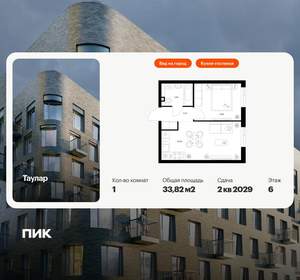 1-к квартира, вторичка, 34м2, 6/24 этаж