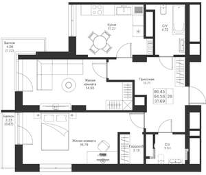 2-к квартира, вторичка, 66м2, 5/25 этаж