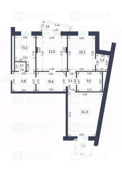3-к квартира, вторичка, 119м2, 7/17 этаж