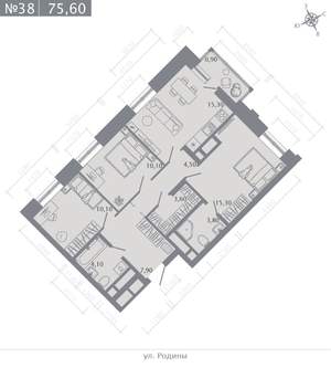 3-к квартира, строящийся дом, 76м2, 6/23 этаж