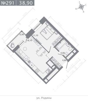 1-к квартира, строящийся дом, 39м2, 18/23 этаж