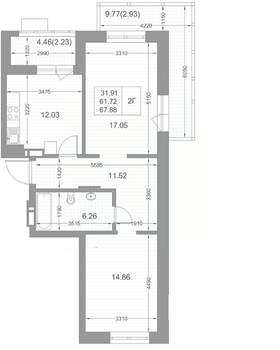 2-к квартира, вторичка, 67м2, 6/17 этаж