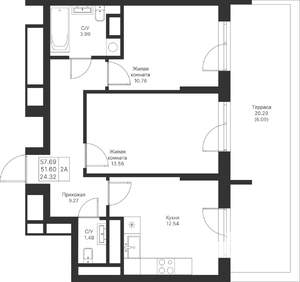 2-к квартира, вторичка, 58м2, 11/24 этаж