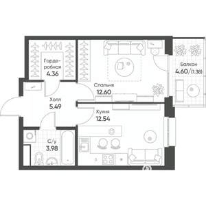 1-к квартира, вторичка, 40м2, 3/8 этаж