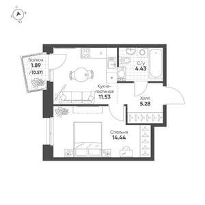 1-к квартира, вторичка, 36м2, 6/19 этаж