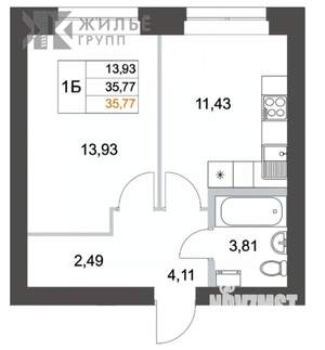 1-к квартира, вторичка, 34м2, 4/10 этаж