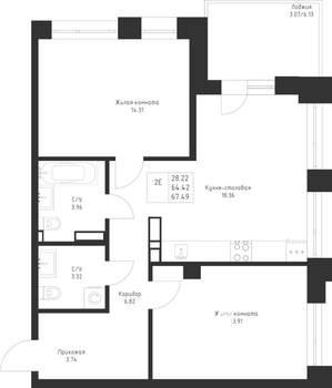 2-к квартира, вторичка, 67м2, 2/23 этаж