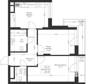 2-к квартира, вторичка, 52м2, 11/25 этаж