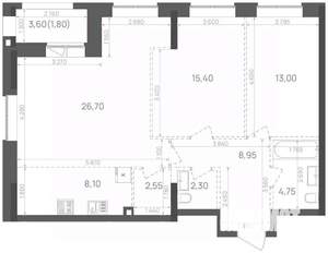 2-к квартира, вторичка, 84м2, 22/24 этаж