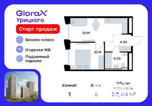 1-к квартира, вторичка, 33м2, 8/20 этаж
