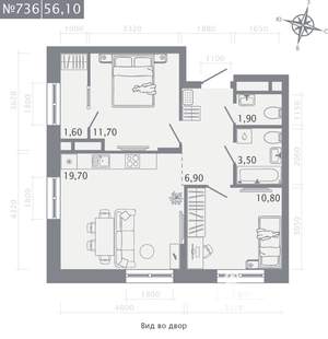 2-к квартира, строящийся дом, 56м2, 11/23 этаж
