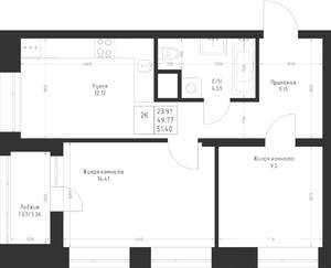 2-к квартира, вторичка, 51м2, 8/23 этаж