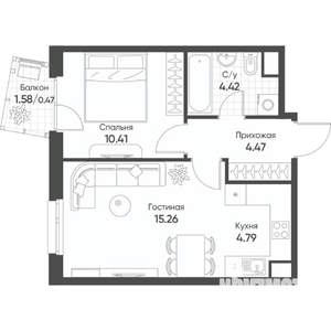 2-к квартира, строящийся дом, 40м2, 8/17 этаж