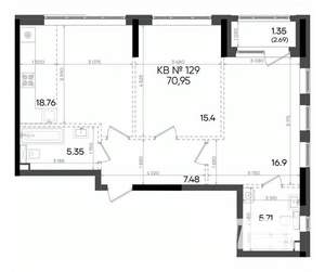 2-к квартира, вторичка, 71м2, 2/23 этаж