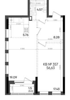 2-к квартира, вторичка, 57м2, 6/23 этаж