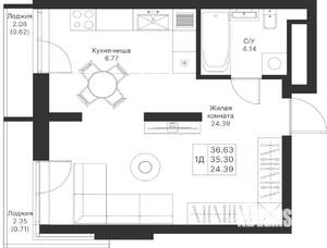 1-к квартира, вторичка, 37м2, 8/25 этаж