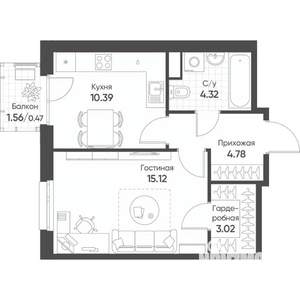 1-к квартира, строящийся дом, 38м2, 17/18 этаж