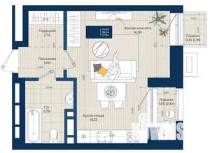 1-к квартира, сданный дом, 38м2, 4/6 этаж
