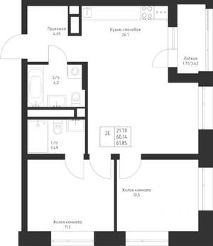 2-к квартира, вторичка, 62м2, 6/23 этаж