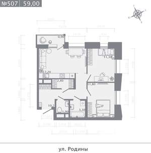 2-к квартира, строящийся дом, 59м2, 10/23 этаж