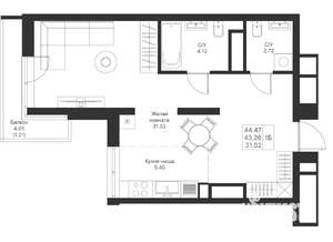 1-к квартира, вторичка, 44м2, 9/24 этаж