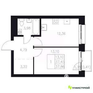 1-к квартира, вторичка, 38м2, 5/8 этаж