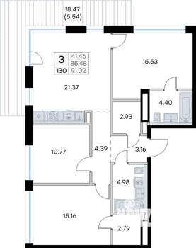 3-к квартира, вторичка, 91м2, 3/8 этаж