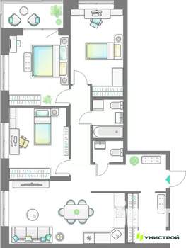3-к квартира, вторичка, 92м2, 4/10 этаж