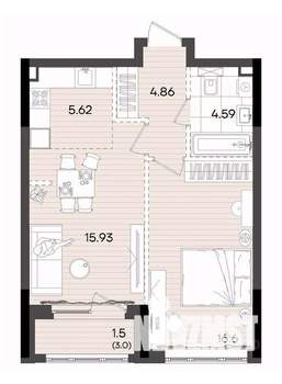 2-к квартира, вторичка, 49м2, 15/23 этаж