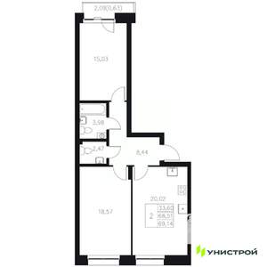 2-к квартира, вторичка, 69м2, 7/8 этаж