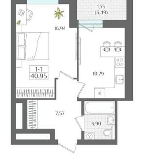 1-к квартира, вторичка, 41м2, 7/22 этаж