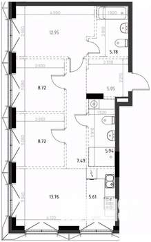 2-к квартира, вторичка, 74м2, 5/15 этаж